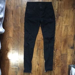 RTA Ankle Zip Distressed Skinny Jeans in Black